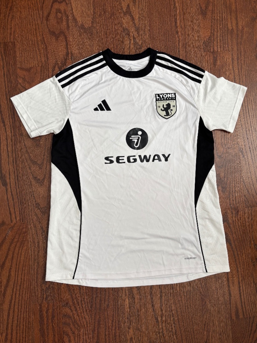 Adidas Lyons Township Soccer Club Jersey #21 Men’s Large White Black Aeroready